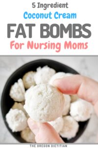 These low carb, no bake shredded coconut fat bombs are so easy! With only 5 ingredients, these dairy free fat balls are perfect for nursing moms who need a healthy snack and a lactation boost!