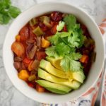 This crockpot chili recipe is easy, healthy and one of the best vegan chilis you’ll ever make. Made with sweet potato, this vegetarian slow cooker chili is just delicious!