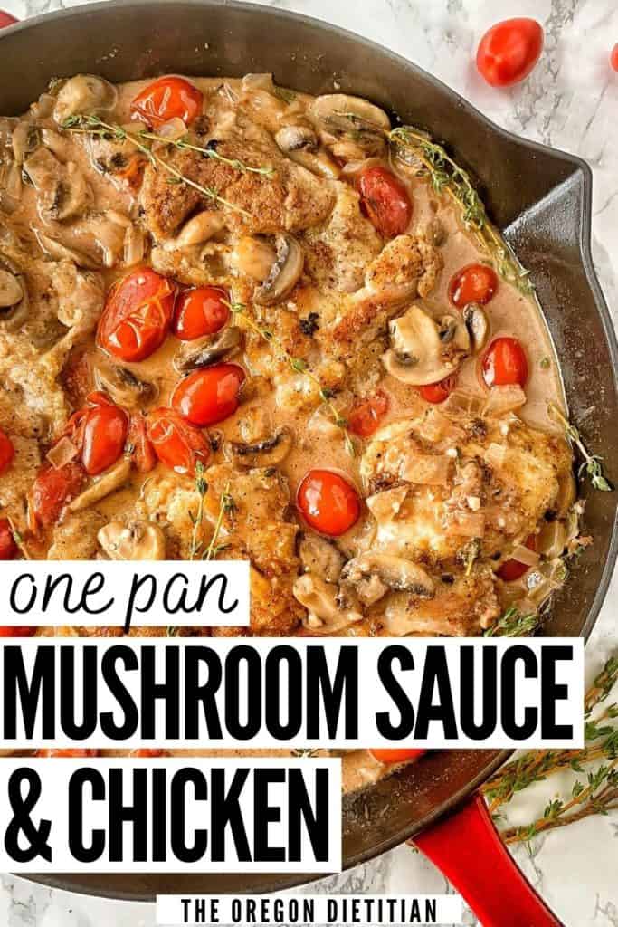 One pan mushroom sauce chicken is creamy, healthy, & easy! Made with red wine, chicken broth, & garlic, this is a super simple dinner meal!