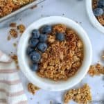 5-ingredient quinoa crunch granola is healthy, vegan, & gluten-free. It makes an easy & simple snack, granola bar base, & cereal topping!