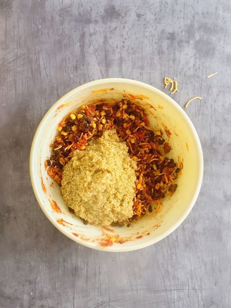 A bowl with the quinoa filling mixture.