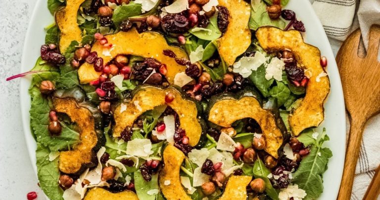 Acorn squash salad with maple dressing.