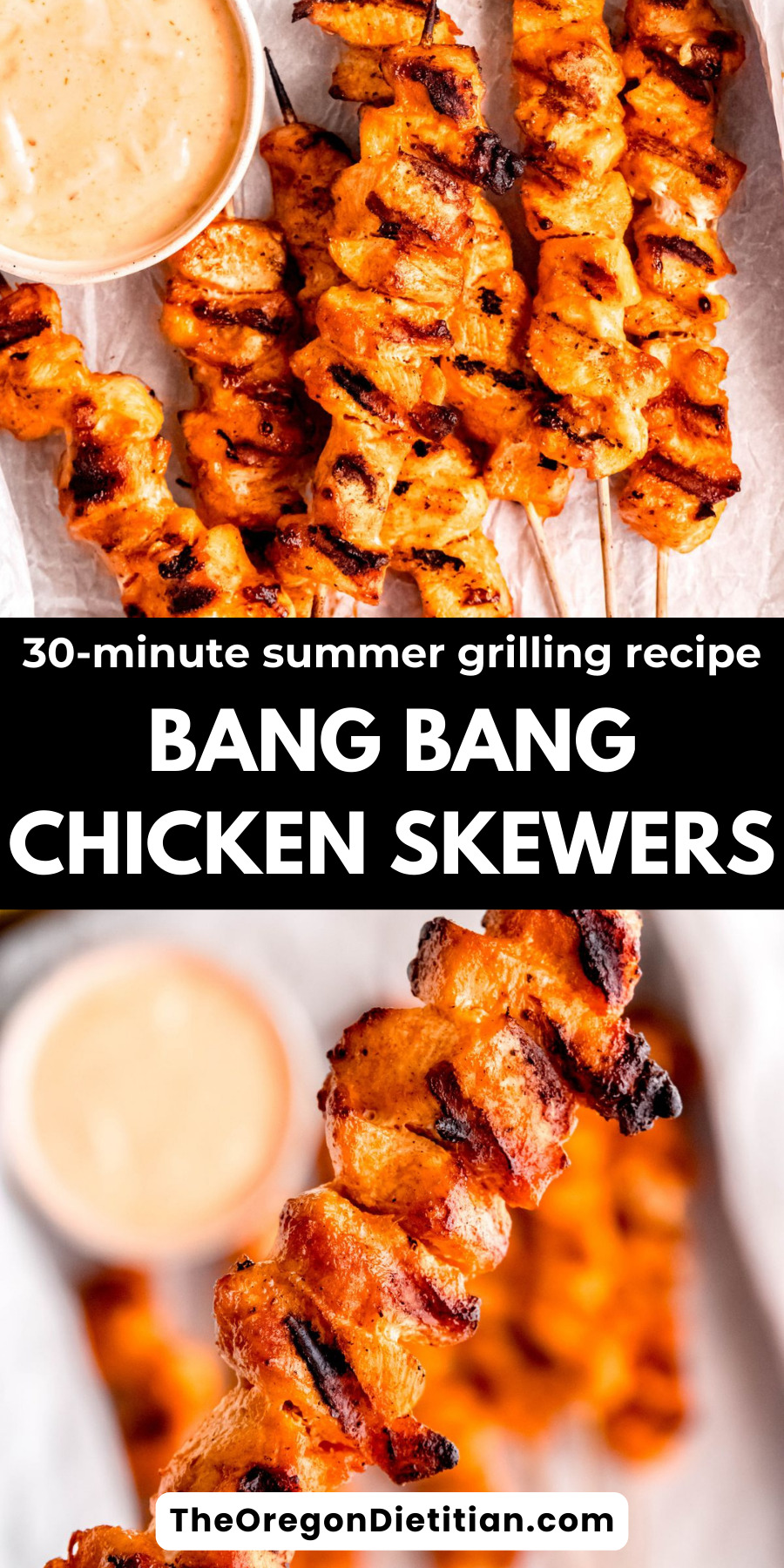 Fire up the grill for these Grilled Bang Bang Chicken Skewers, an easy summer grilling recipe! Ready in just 30 minutes, these skewers are marinated in a spicy-sweet honey sriracha blend and brushed with a creamy bang bang sauce before grilling. Perfect for a quick, flavorful dinner that's both easy and totally irresistible! Enjoy this tasty summer grilling recipe at your next BBQ or cookout session! #summergrillingrecipe #chickenskewers