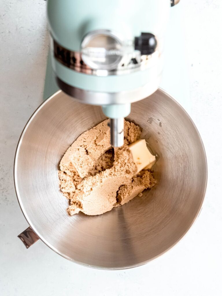 butter and sugar in the base of a stand mixer.