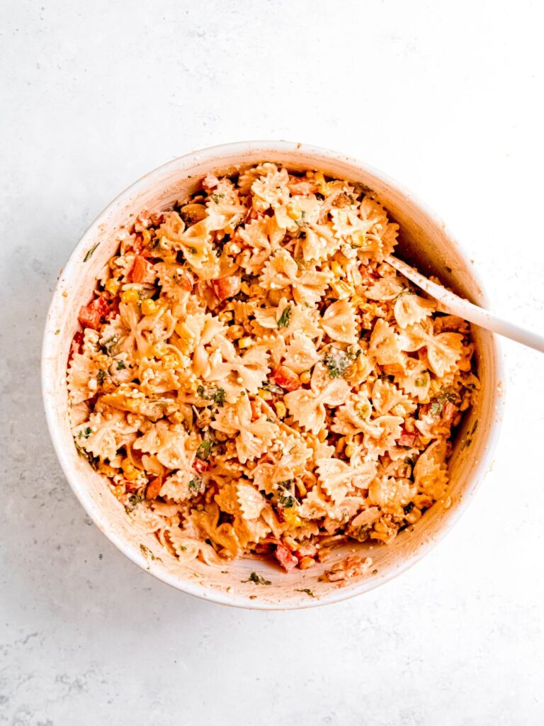 Mexican street corn salad after tossing all the ingredients together.