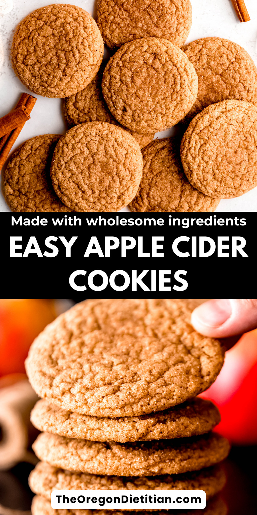 Celebrate the flavors of fall with these irresistible Chewy Apple Cider Cookies! Bursting with warm apple cider and cozy spices, these cookies are soft, chewy, and perfect for autumn. Using less than 10 ingredients, including whole wheat pastry flour these cookies are the perfect healthy treat with your morning coffee, afterschool snack, or in lunchboxes. Get the full recipe now and bake up a batch of seasonal goodness! #fallbakingrecipes #falltreats #backtoschoolsnacks