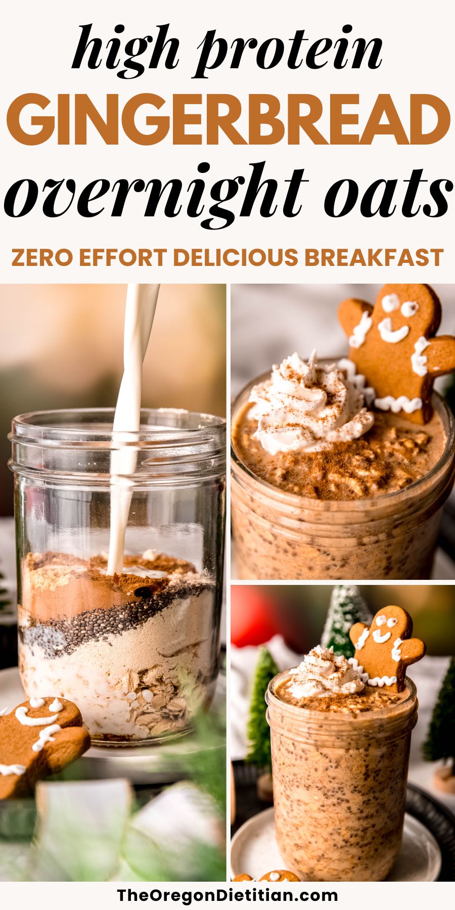 Spice up your mornings with this high-protein gingerbread overnight oats recipe! 🍂 Perfect for a quick, healthy breakfast, these oats are packed with protein to keep you full and energized all day. Made with warm gingerbread spices, it’s like dessert for breakfast, but nutritious! Just prep the night before, and wake up to a ready-to-eat breakfast packed with seasonal flavor. Easy, delicious, and the perfect way to start your day! #QuickHealthyBreakfast #OvernightOats #HighProteinBreakfast