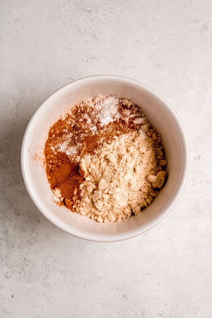 Dry ingredients in a mixing bowl.
