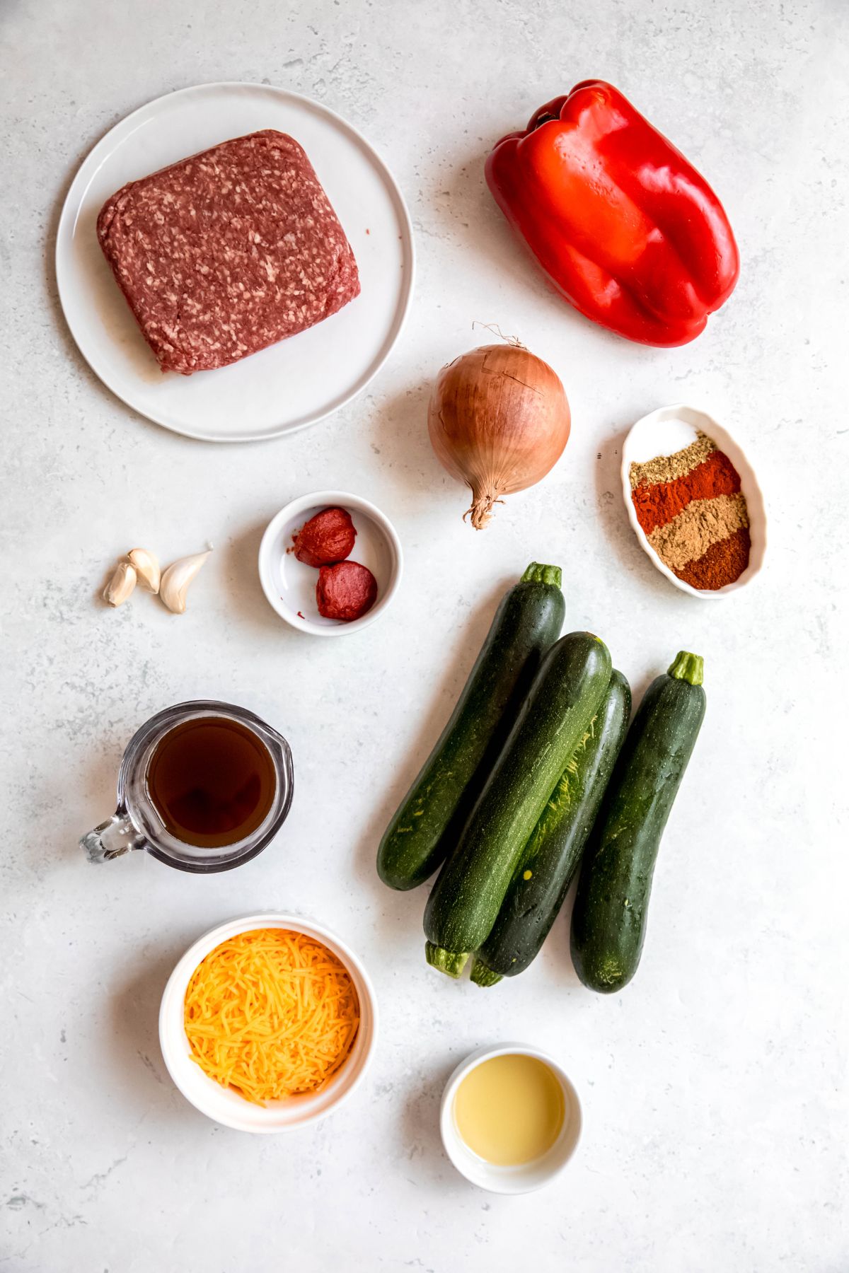 All the ingredients needed to make taco zucchini boats.