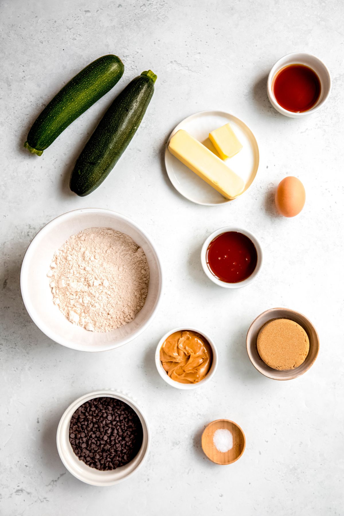 An overhead shot of the ingredients needed to make the healthy zucchini bars.