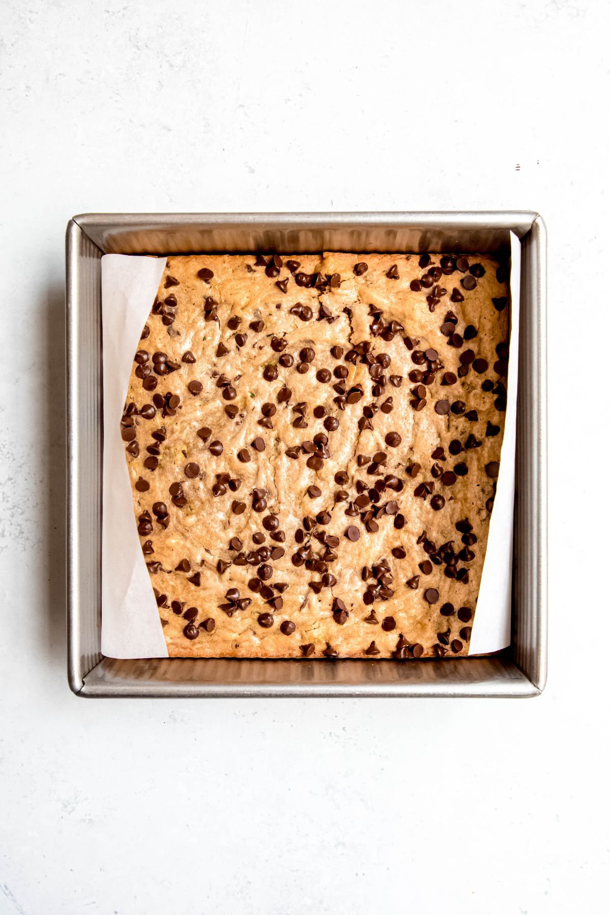 A pan of zucchini bars after baking.