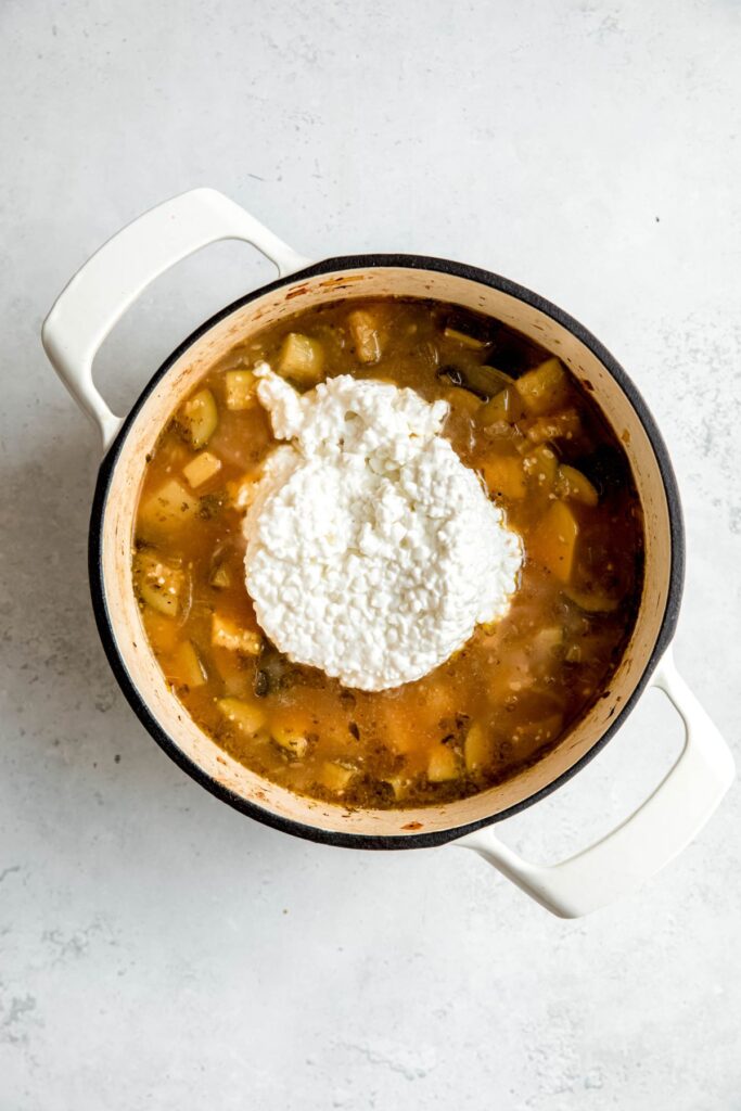cottage cheese added to the pot off of heat.
