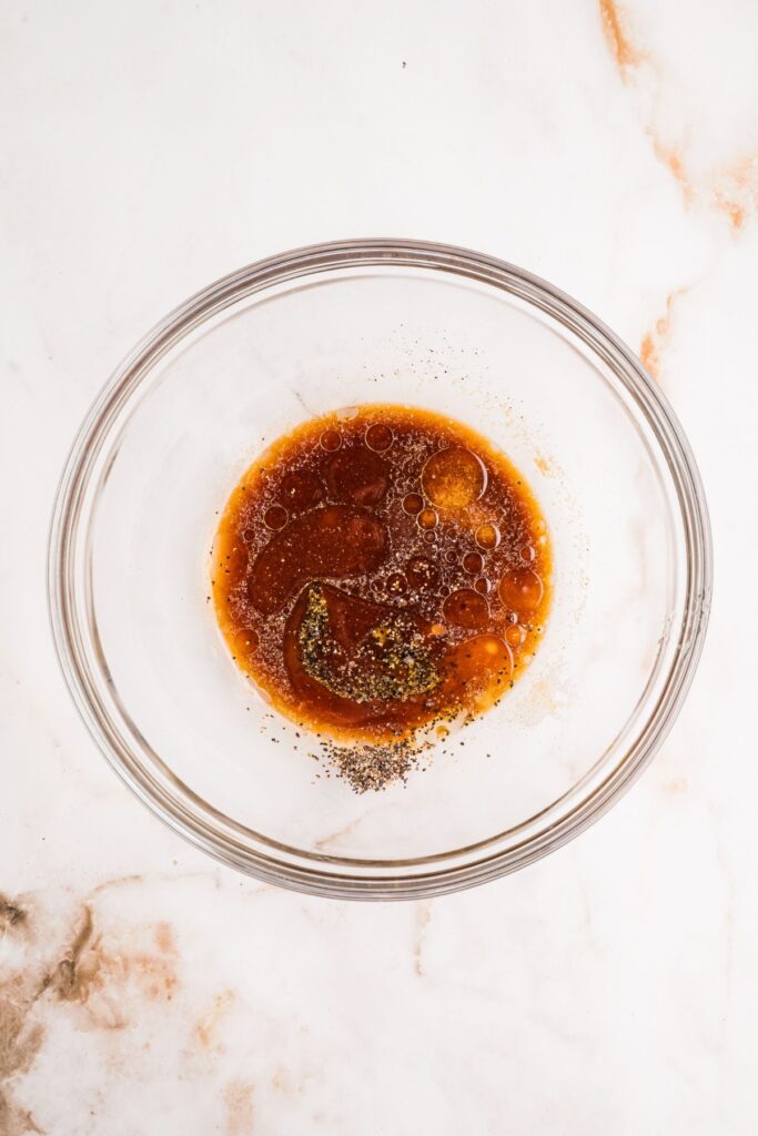 beef skewer marinade ingredients in a mixing bowl.