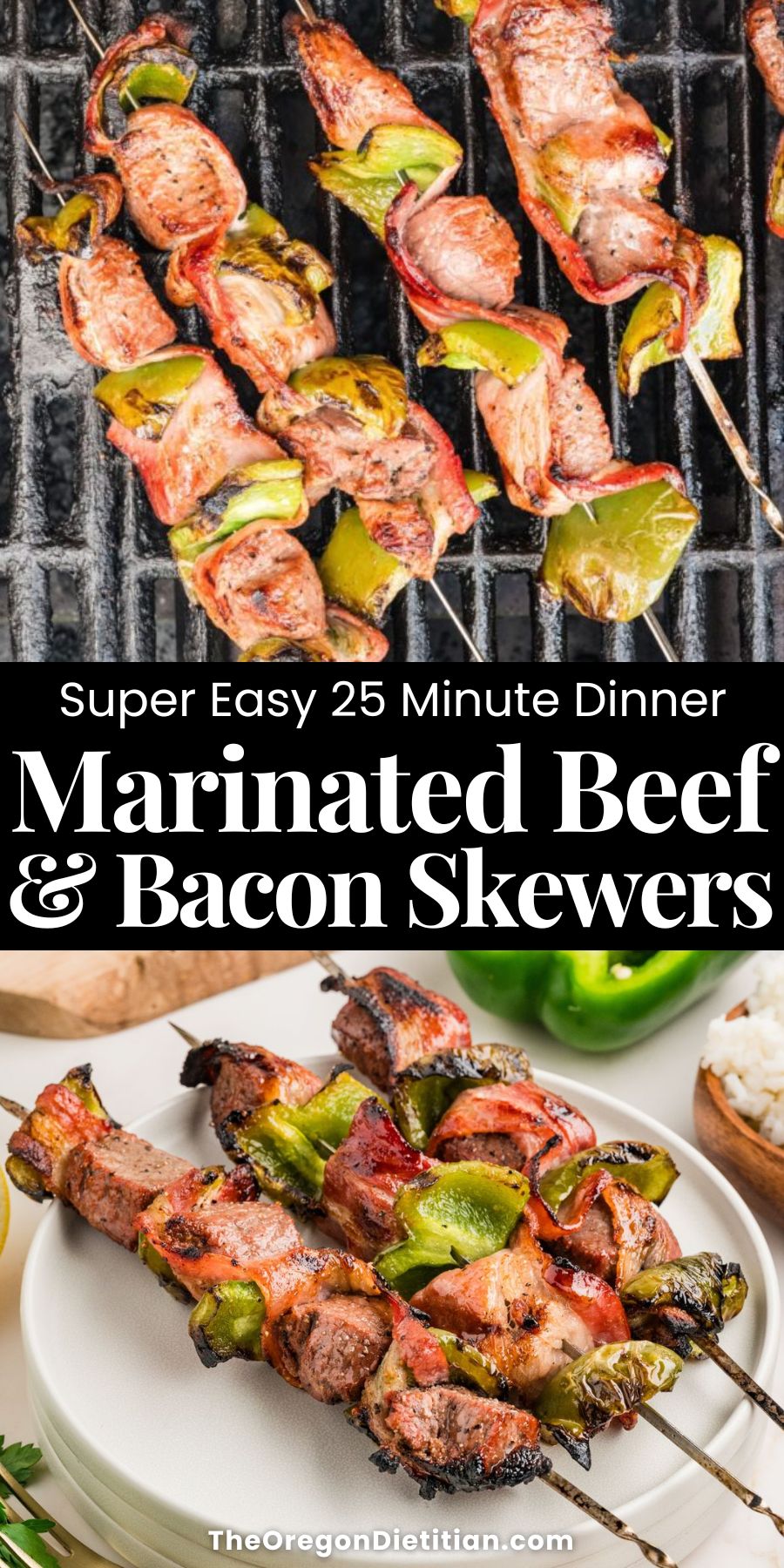 Beef and bacon skewers.