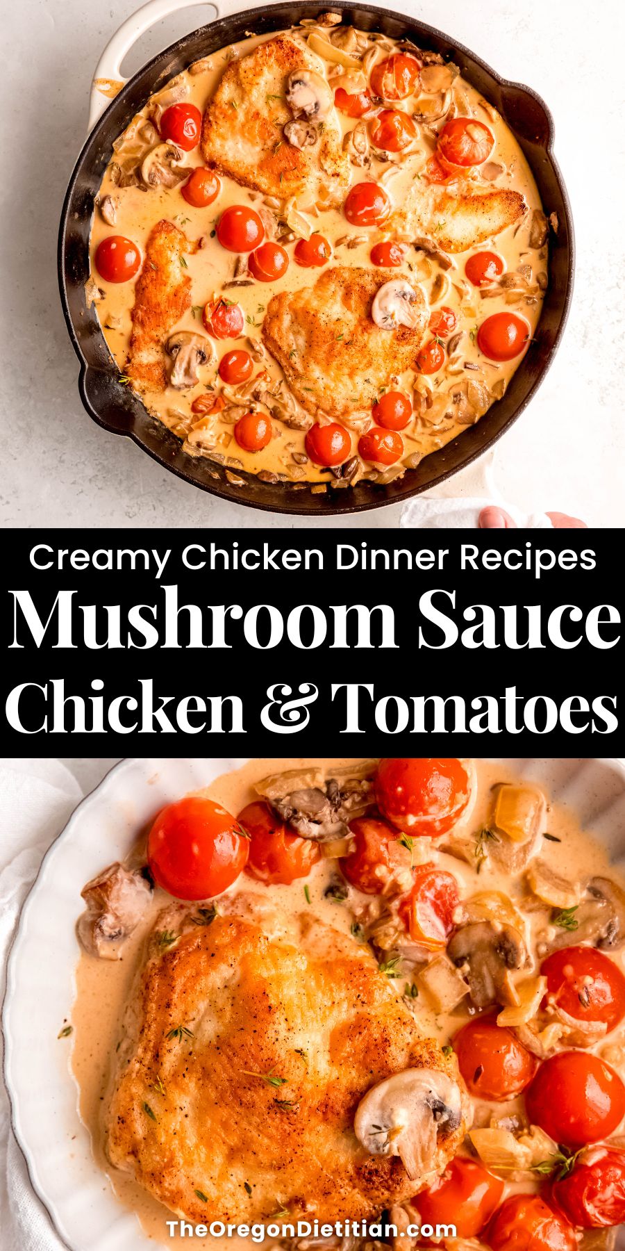 Mushroom sauce chicken and tomatoes.