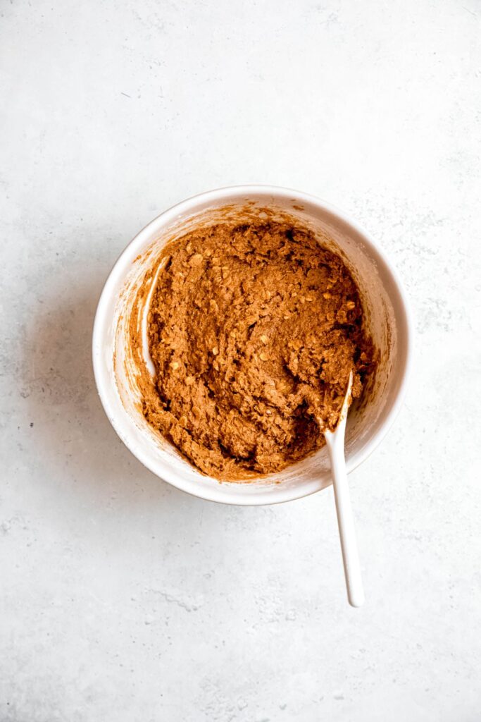 pumpkin oatmeal cookie dough after gently stirring in the flour.