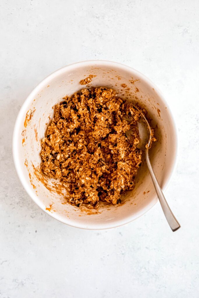protein ball mixture after mixing thoroughly with a spoon.