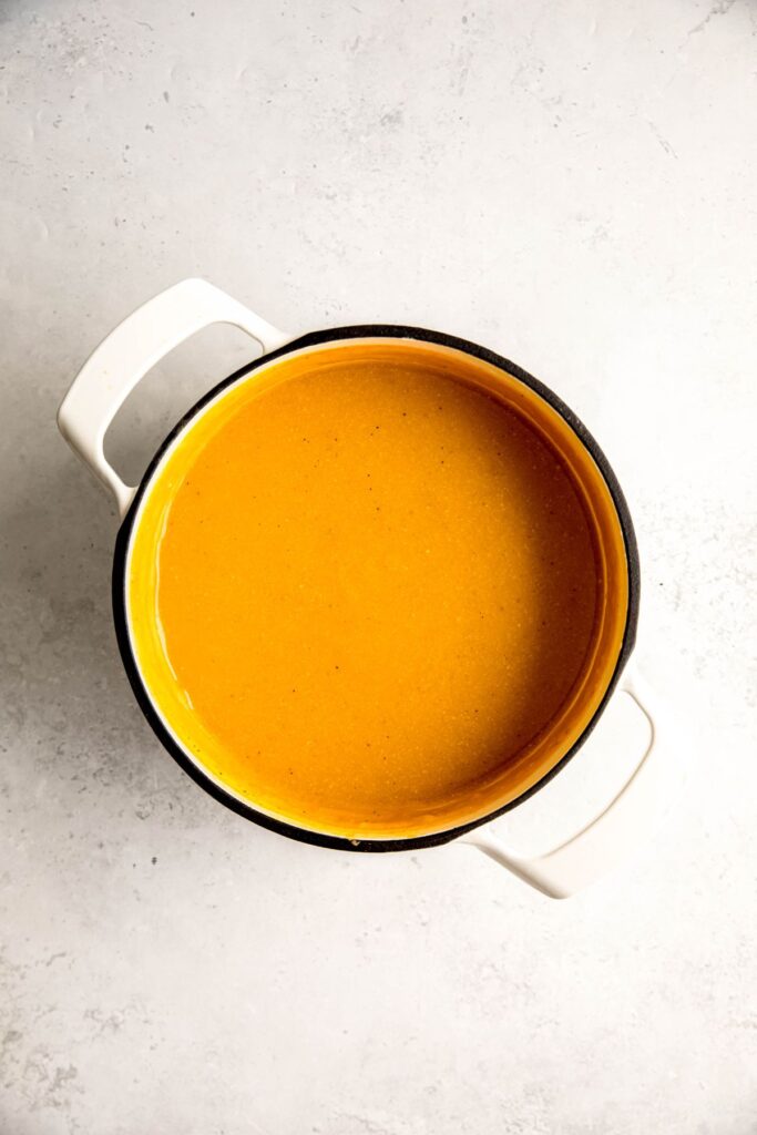 creamy butternut squash soup with apple and high-protein cottage cheese after blending.
