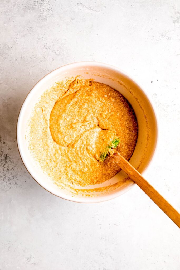 A mixing bowl of the cornbread mixture.