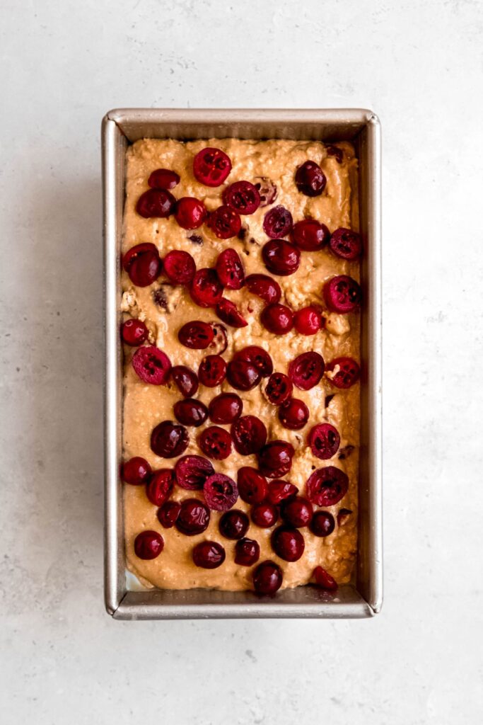 remaining fresh cranberries sprinkled atop the batter before baking.