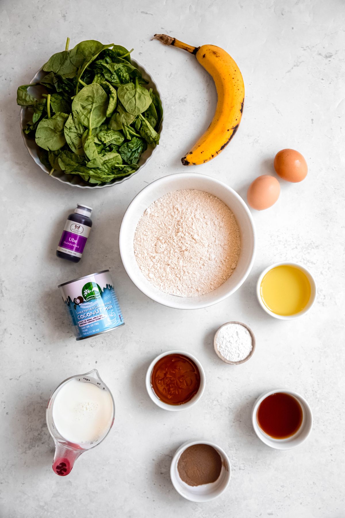 All the ingredients needed to make healthier halloween pancakes.