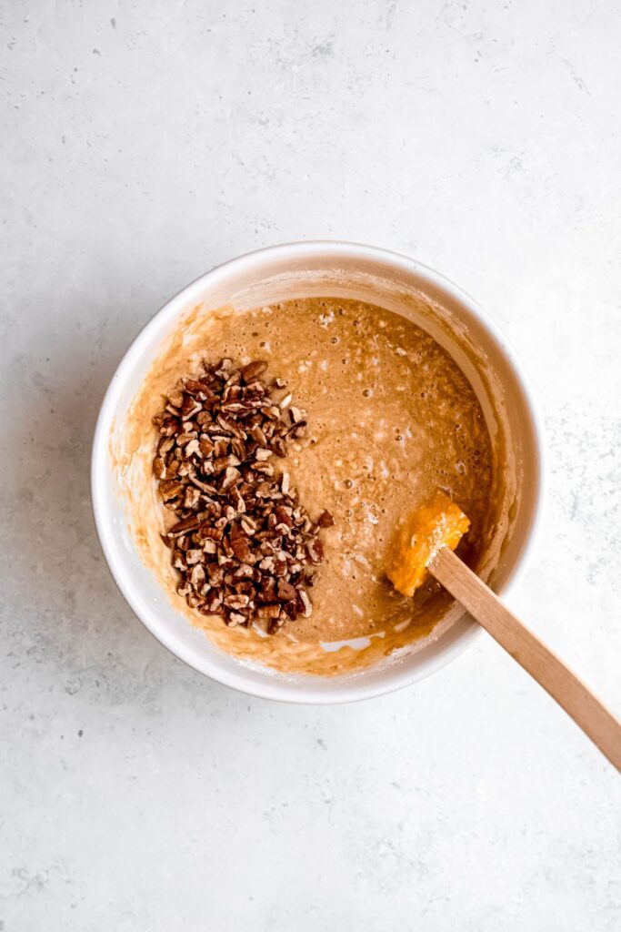1/2 cup of chopped pecans added to the bowl with the muffin batter.