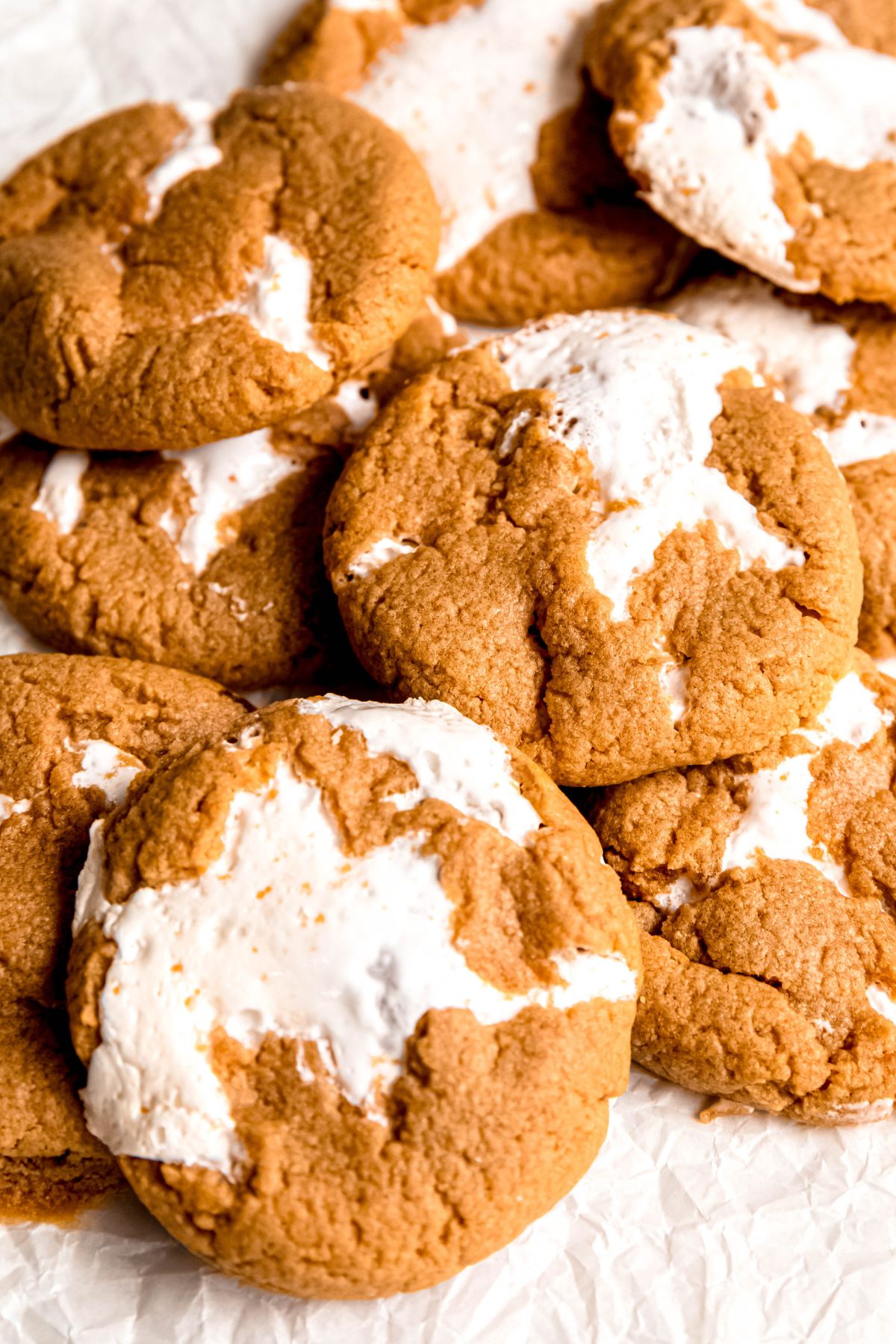 jumbled pile of homemade fluffernutter cookies.