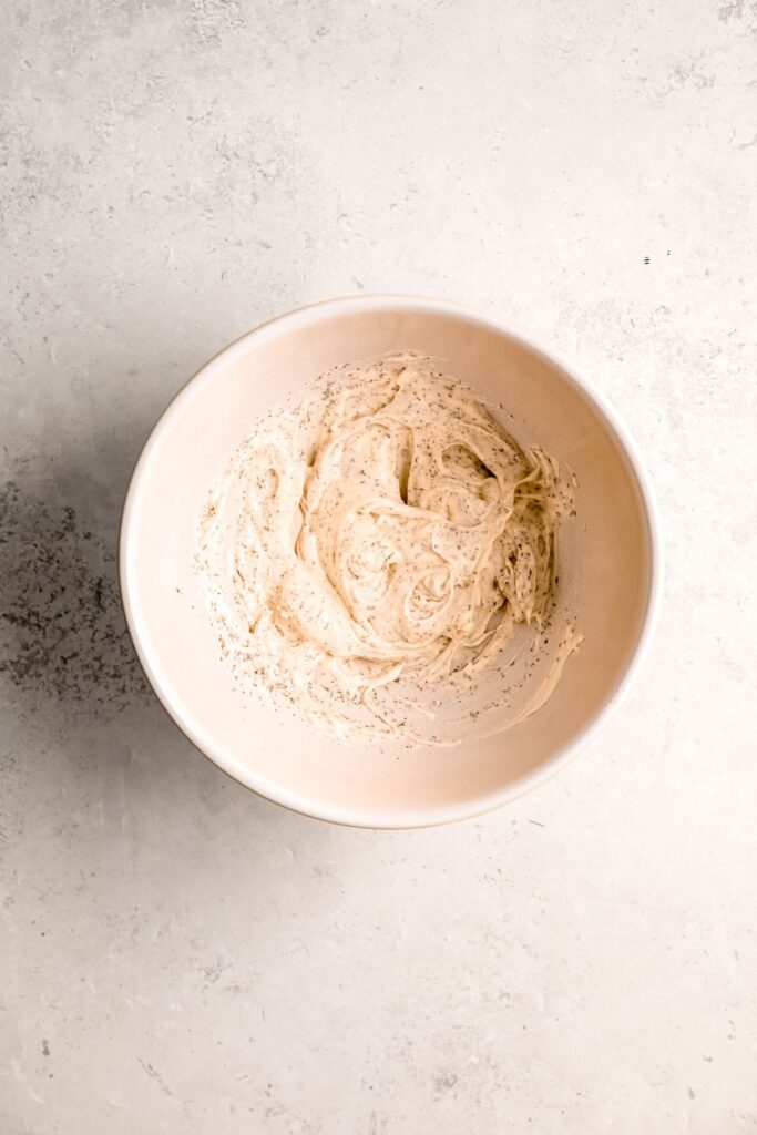 creamy lemon dill dressing after stirring together.