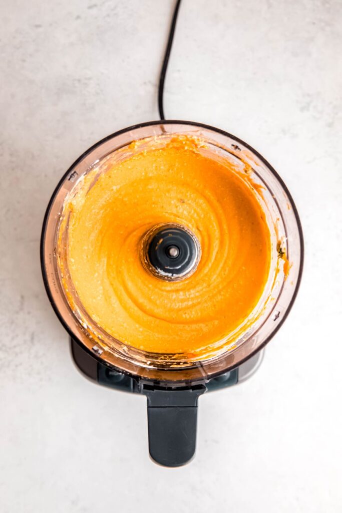 The whipped pumpkin feta in a food processor.