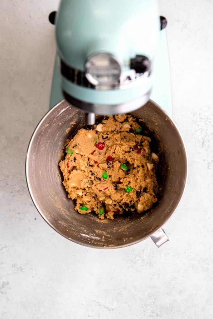 chocolate chip christmas cookie dough after folding in all the inclusions.