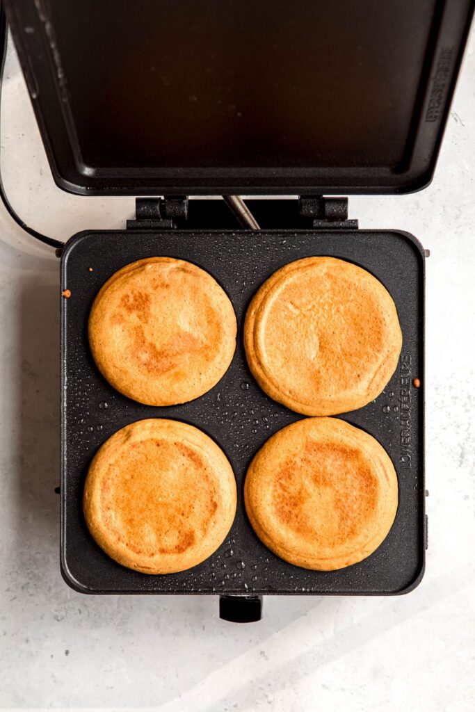 flipped gingerbread pancakes on the griddle.