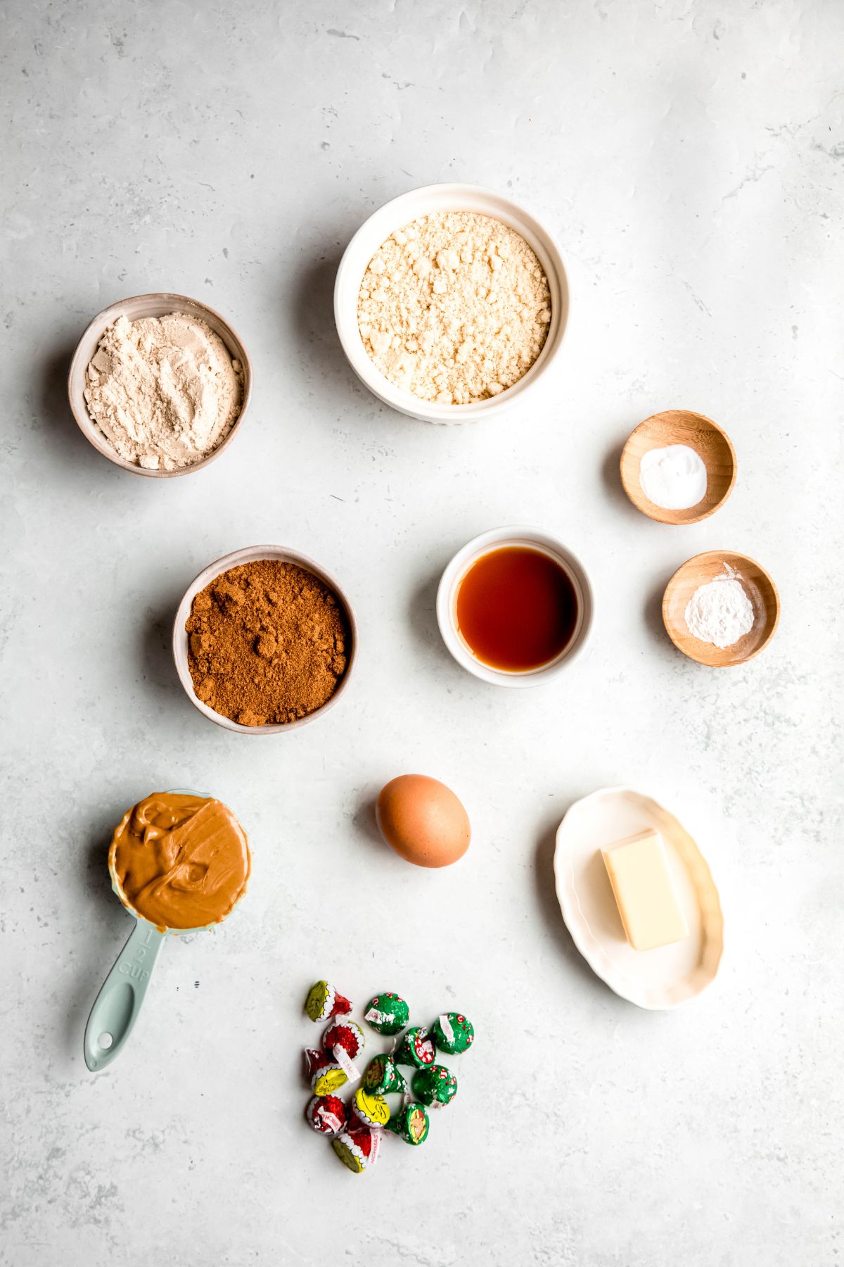 All the ingredients needed to make gluten-free peanut butter protein cookies on the counter.