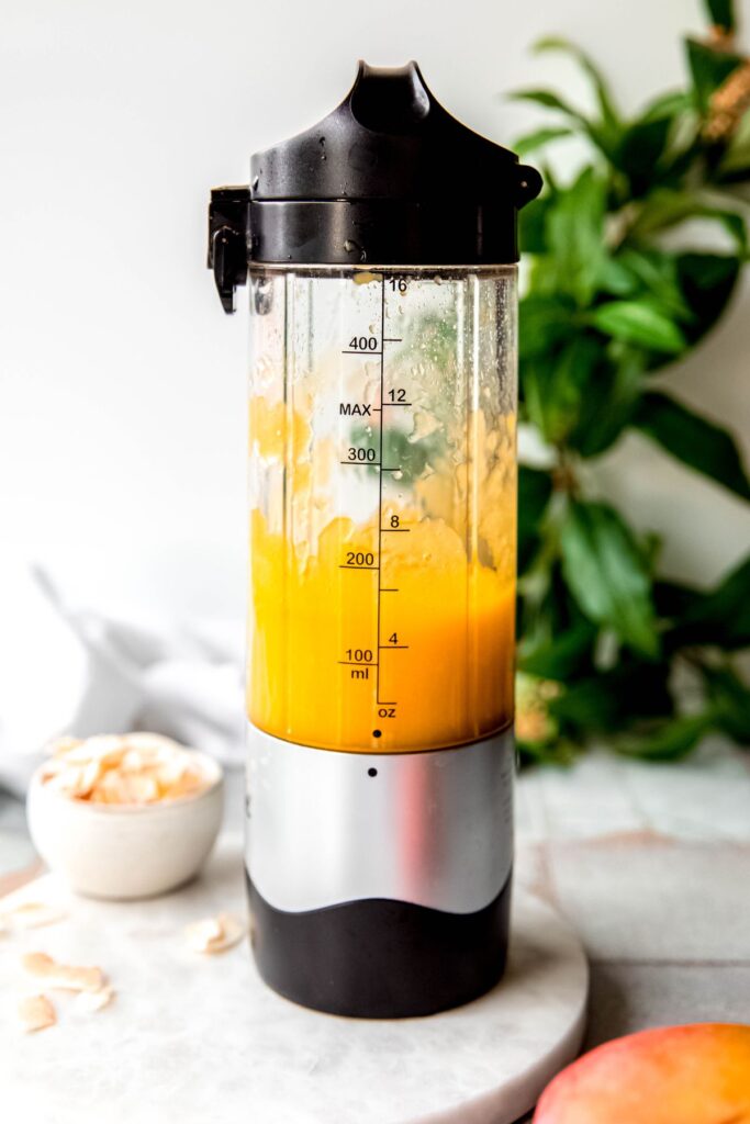 personal blender with mango puree.