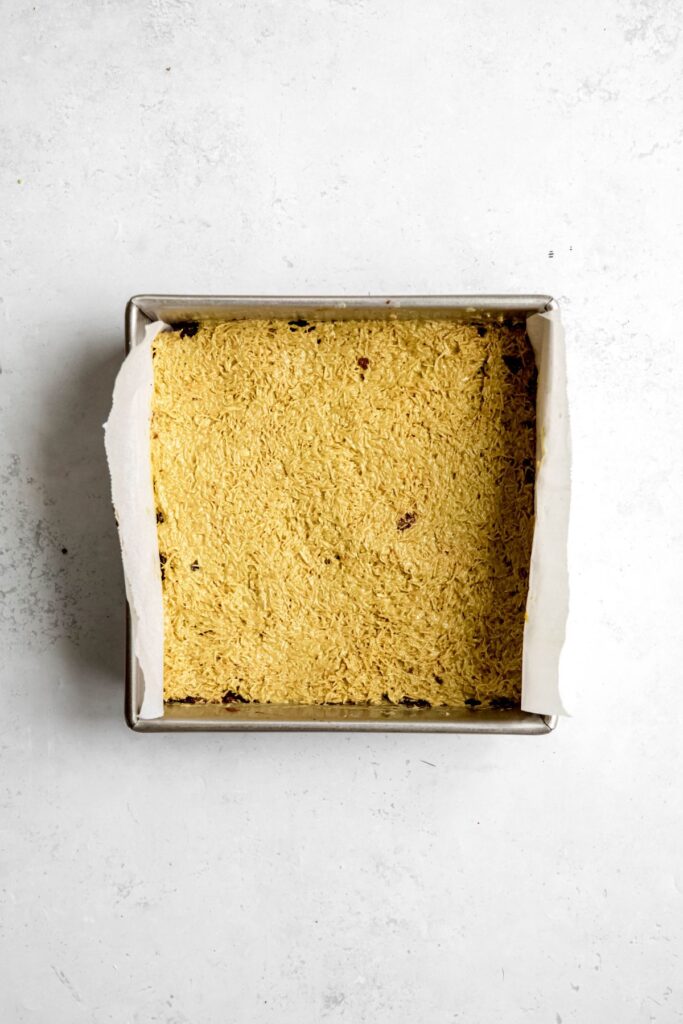 pistachio mixture spread over the cooled brownies.