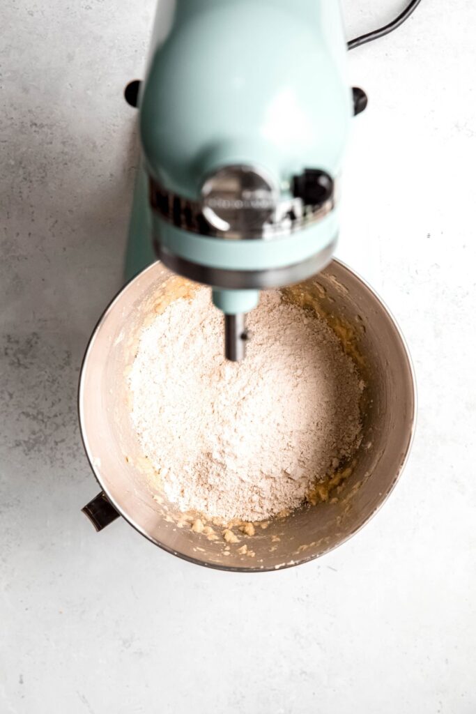 dry ingredients added to the wet ingredients.