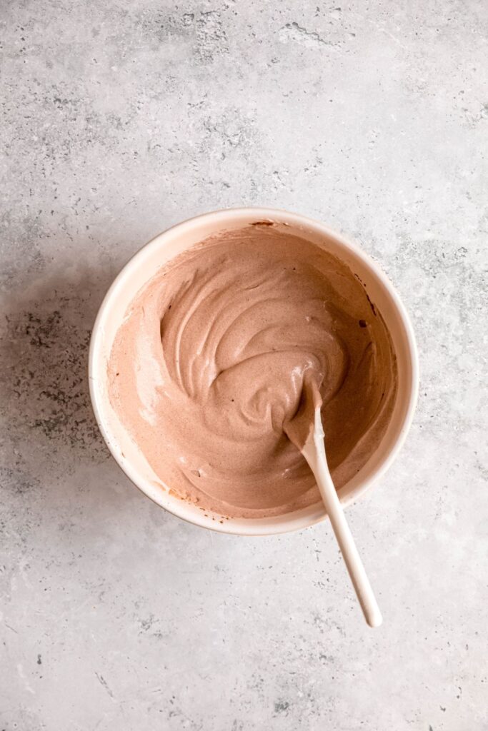 A mixing bowl of chocolate fruit dip.