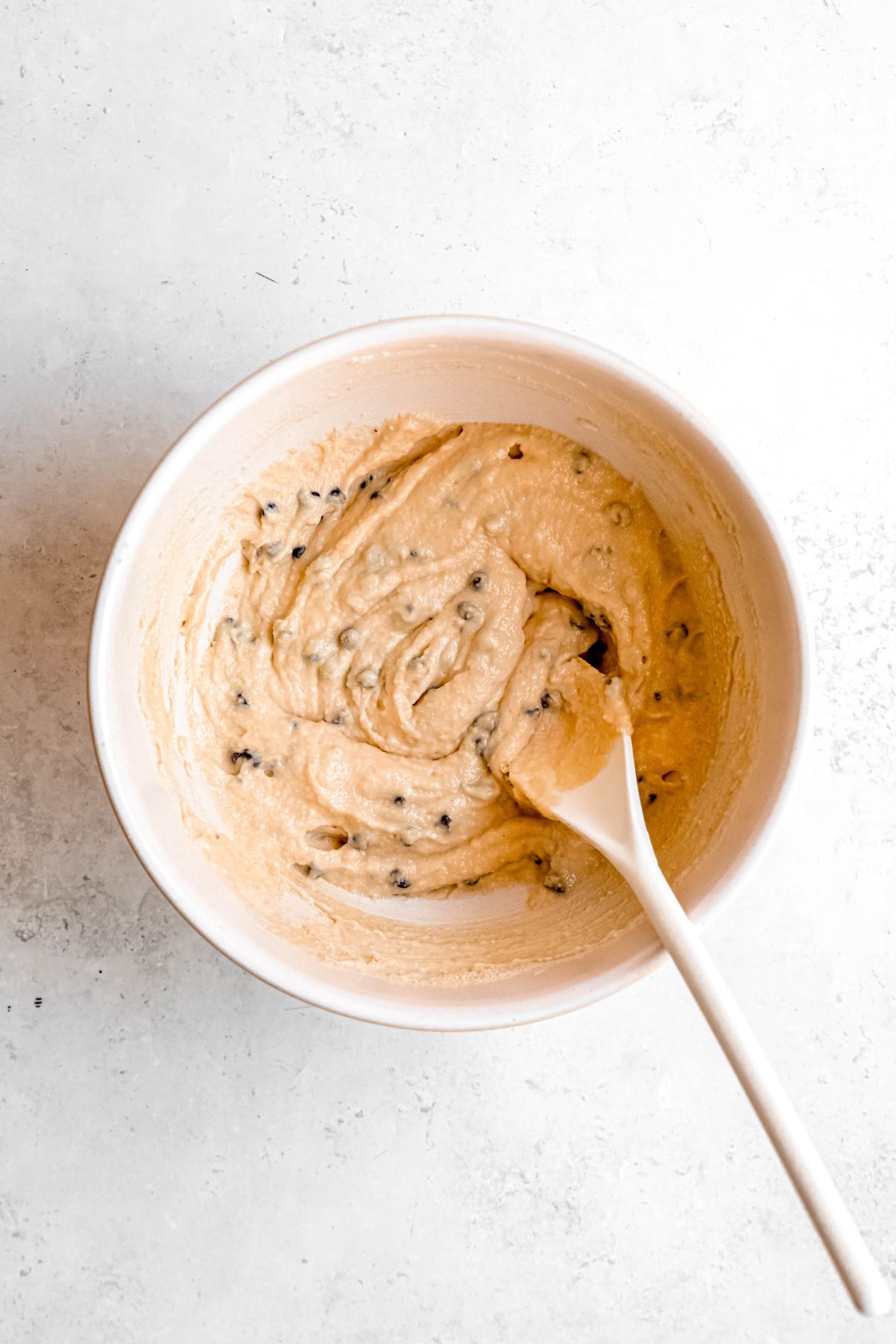 cottage cheese protein cookie dough after folding in the chocolate chips.
