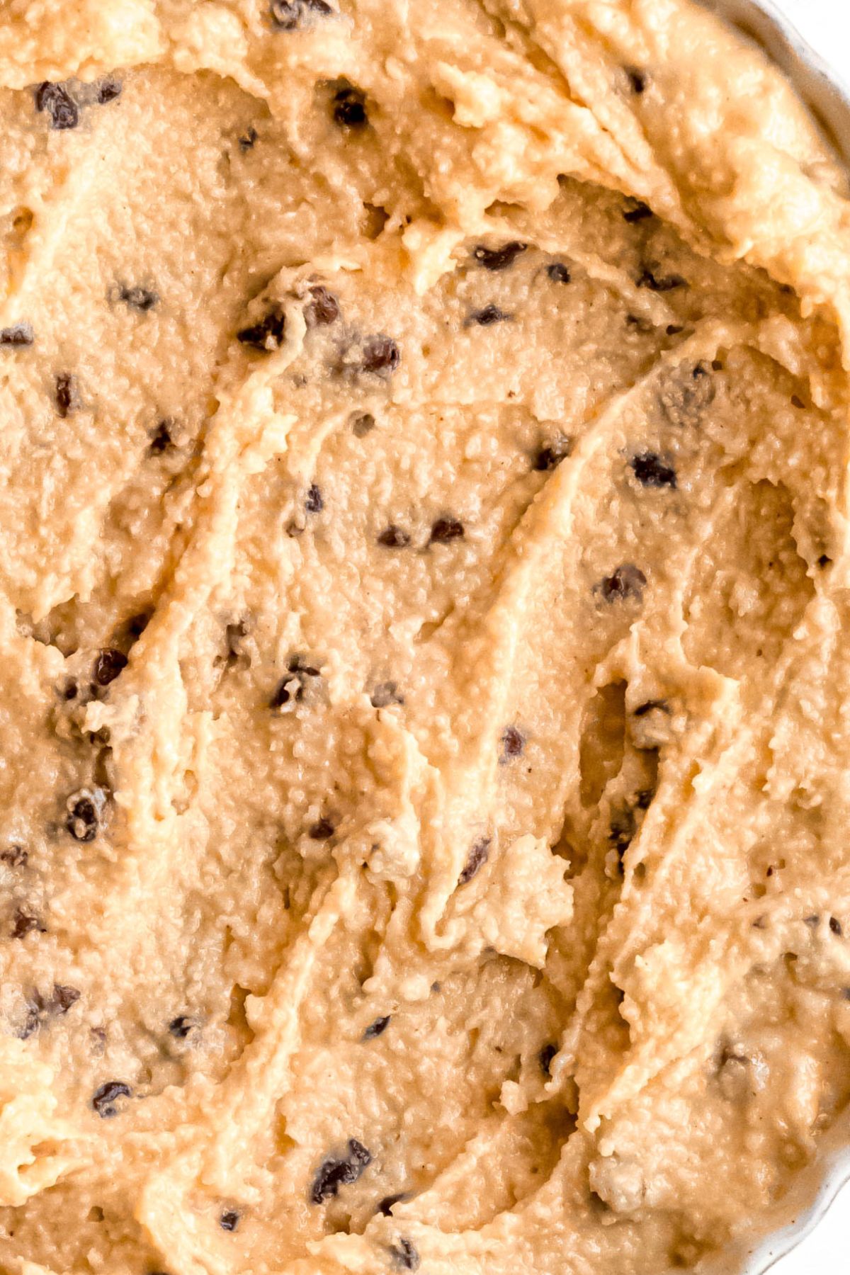 closeup overhead shot of viral cottage cheese cookie dough showing the creamy texture.