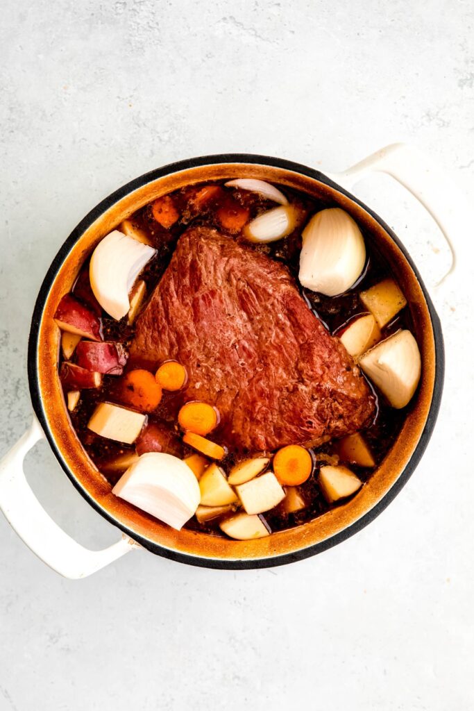 The browned corned beef with veggies