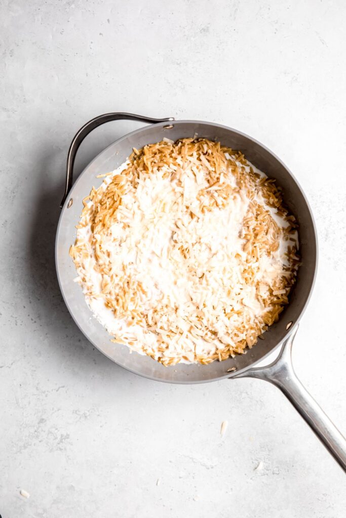 dairy added to the lemon orzo after removing it from heat.