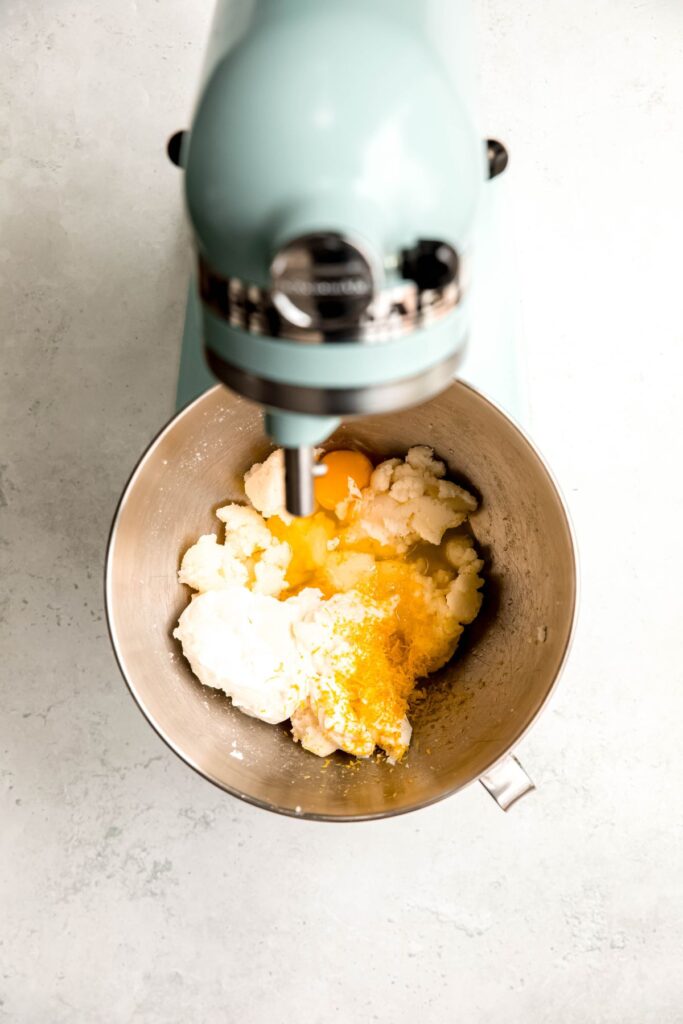 wet ingredients added to the creamed butter and sugar.